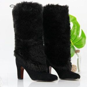 Sam Edelman Women's Shalin Heel Boots Size 9 Tall Black Suede Leather Faux Fury